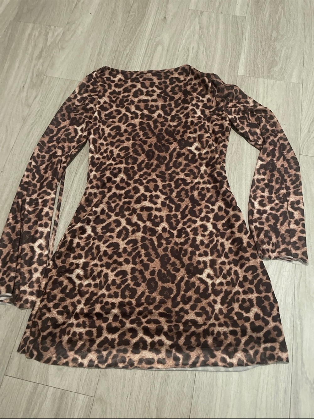 Leopard Print Long Sleeve Mini Dress - Brown/Tan